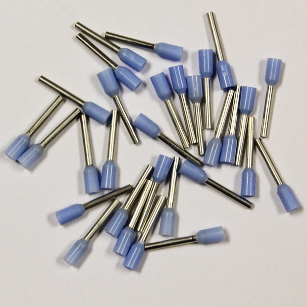 Wire Ferrule, Light Blue, AWG 24, 8mm Barrel, 500 per bag