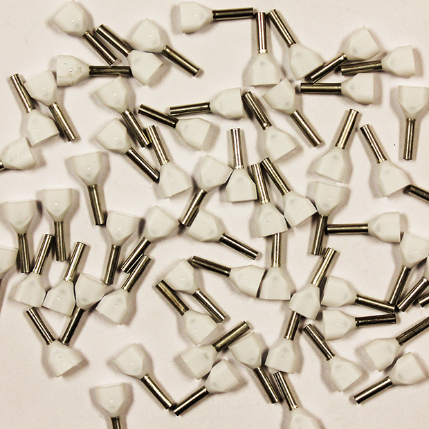 Wire Ferrule, White, Twin, AWG 18x2, 8mm Barrel, 500 per bag