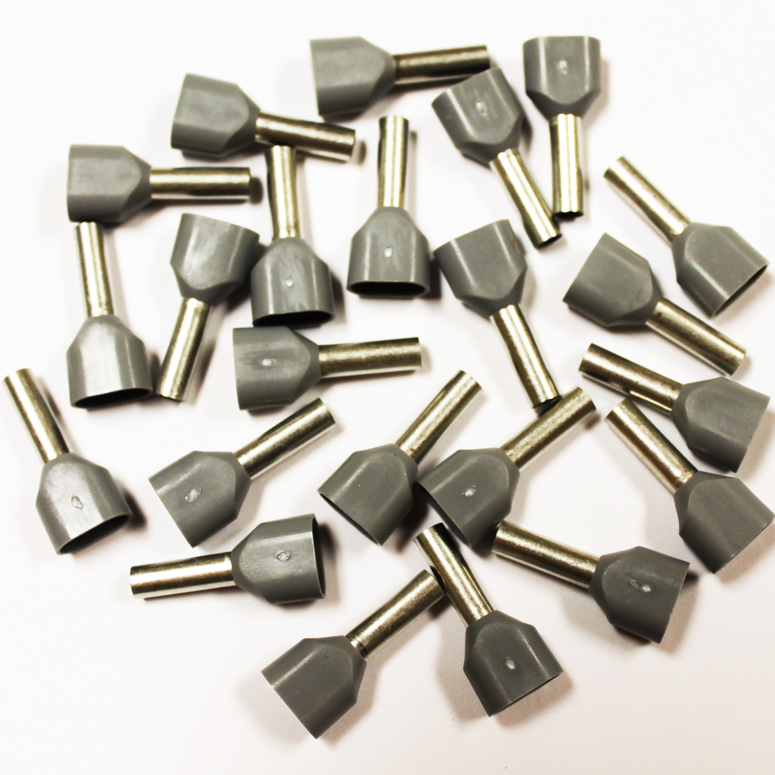 Wire Ferrule, Gray, Twin, AWG 12X2, 12 mm Barrel, 200 per bag