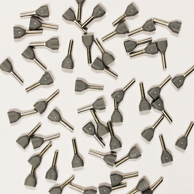 Wire Ferrule, Gray, Twin AWG 18X2, 8 mm Barrel, 500 per bag