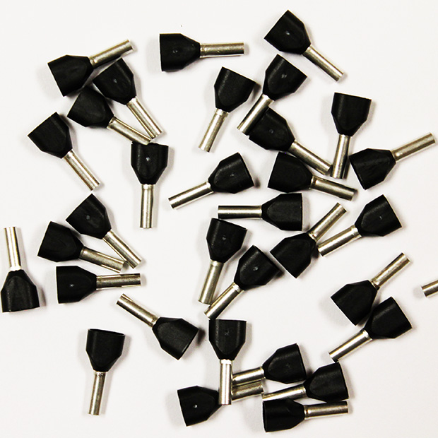 Wire Ferrule, Black, Twin, AWG 16X2, 8 mm Barrel, 500 per bag