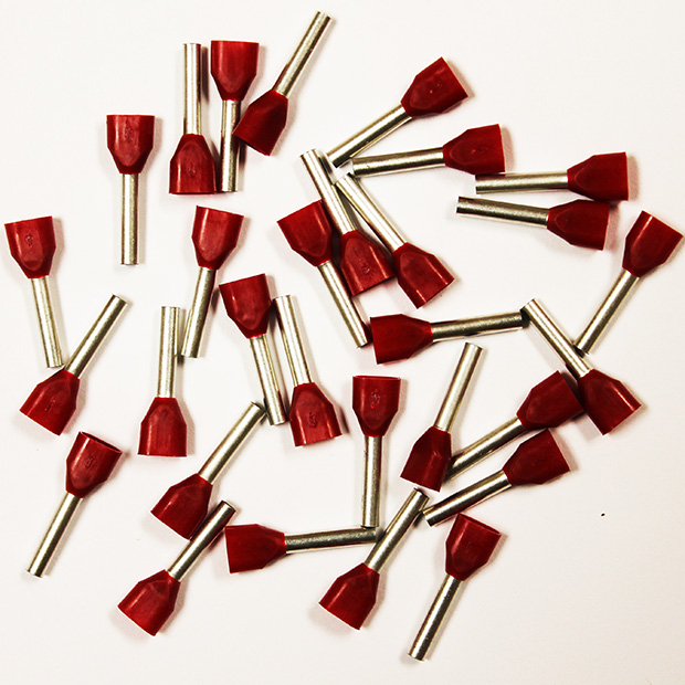 Wire Ferrule, Red, Twin, AWG 16 X2, 12mm Barrel, 500 per bag