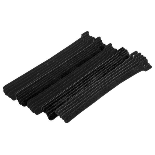 Hook and Loop Cable Ties, 8" Black, 25 pk