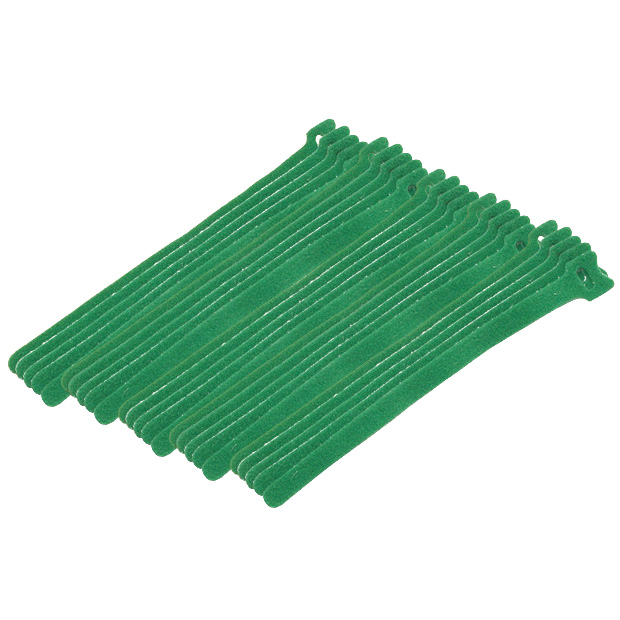 Hook and Loop Cable Ties, 8" Green, 25 PK