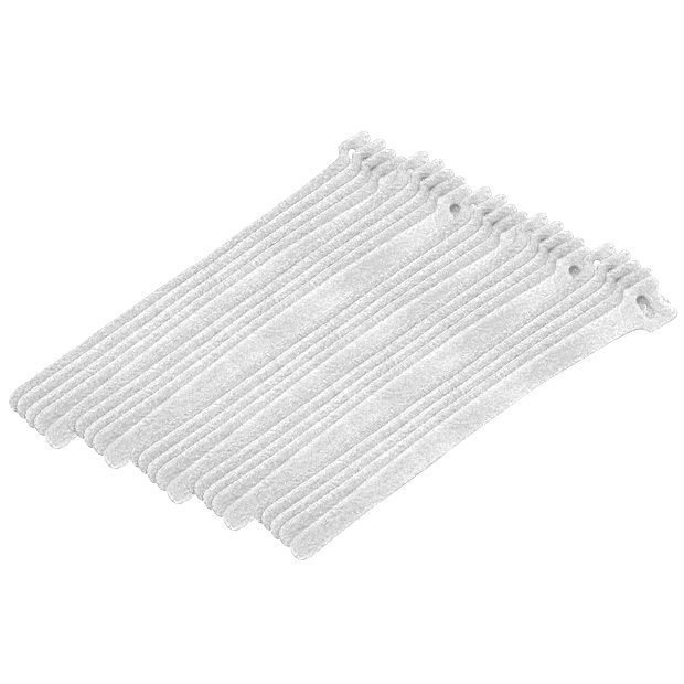Hook and Loop Cable Ties, 8" White, 25 PK