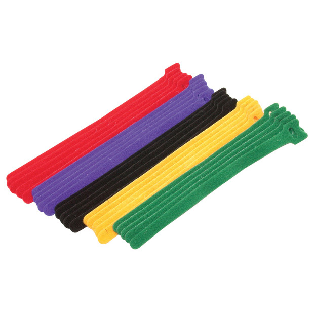 Hook & Loop Cable Tie Assortment 15 pcs - 3 each color