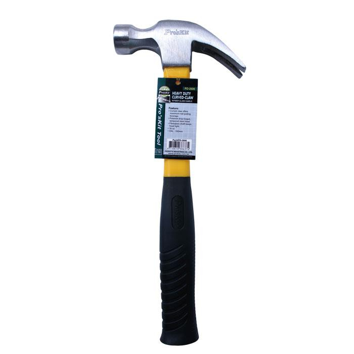 Heavy Duty Curved Claw Hammer with Fiberglass Handle - 16 oz
