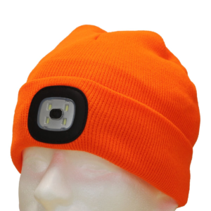 USB LED Rechargeable Beanie Headlight Orange - Image 3