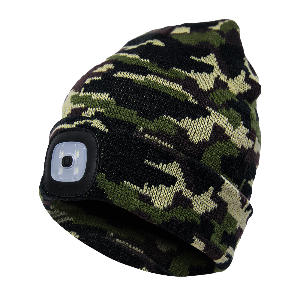 USB LED Rechargeable Beanie Headlight Camo