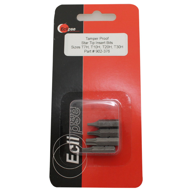 4 Pc Tamper Proof, Star Tip 1" Insert Bit Set-Sizes T7H,T10H,T20H,T30H