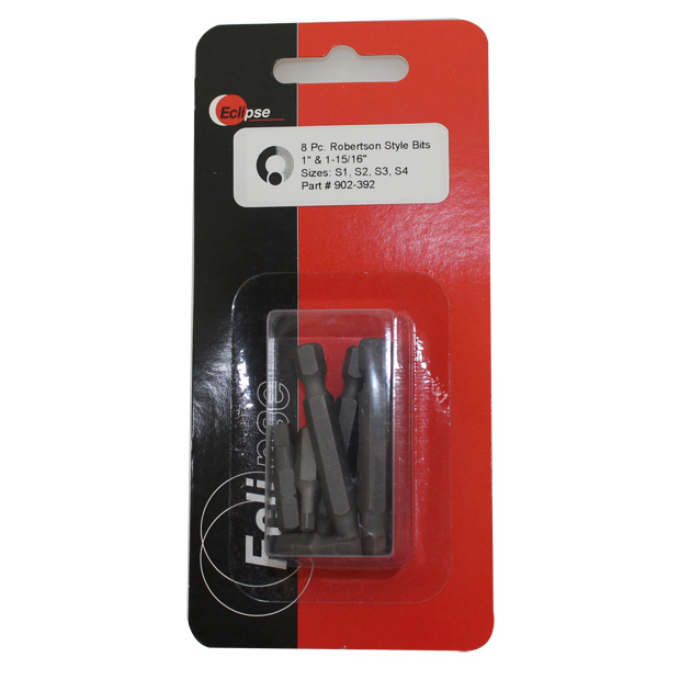 8 Pc Robertson Style Insert Bit Set-Sizes: S1,S2,S3,S4 1" & 1-15/16" lengths