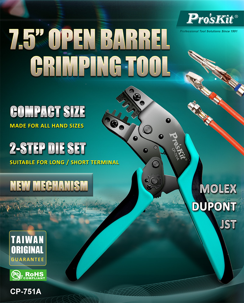 Compact Crimper for Open Barrel Contacts AWG 30-24, 22-18