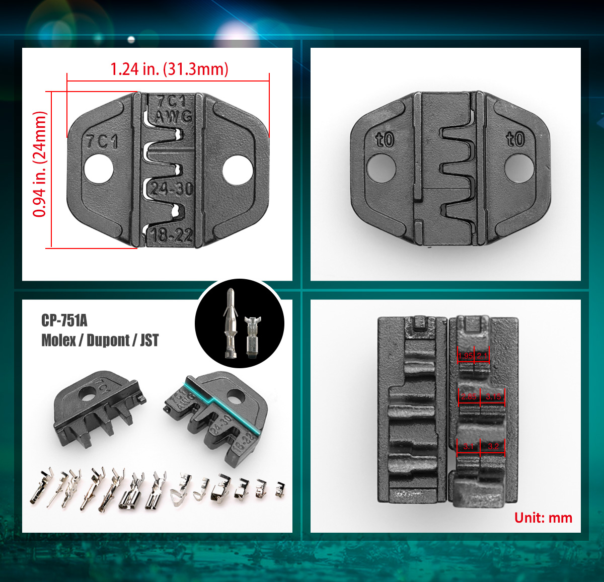 Compact Crimper for Open Barrel Contacts AWG 30-24, 22-18
