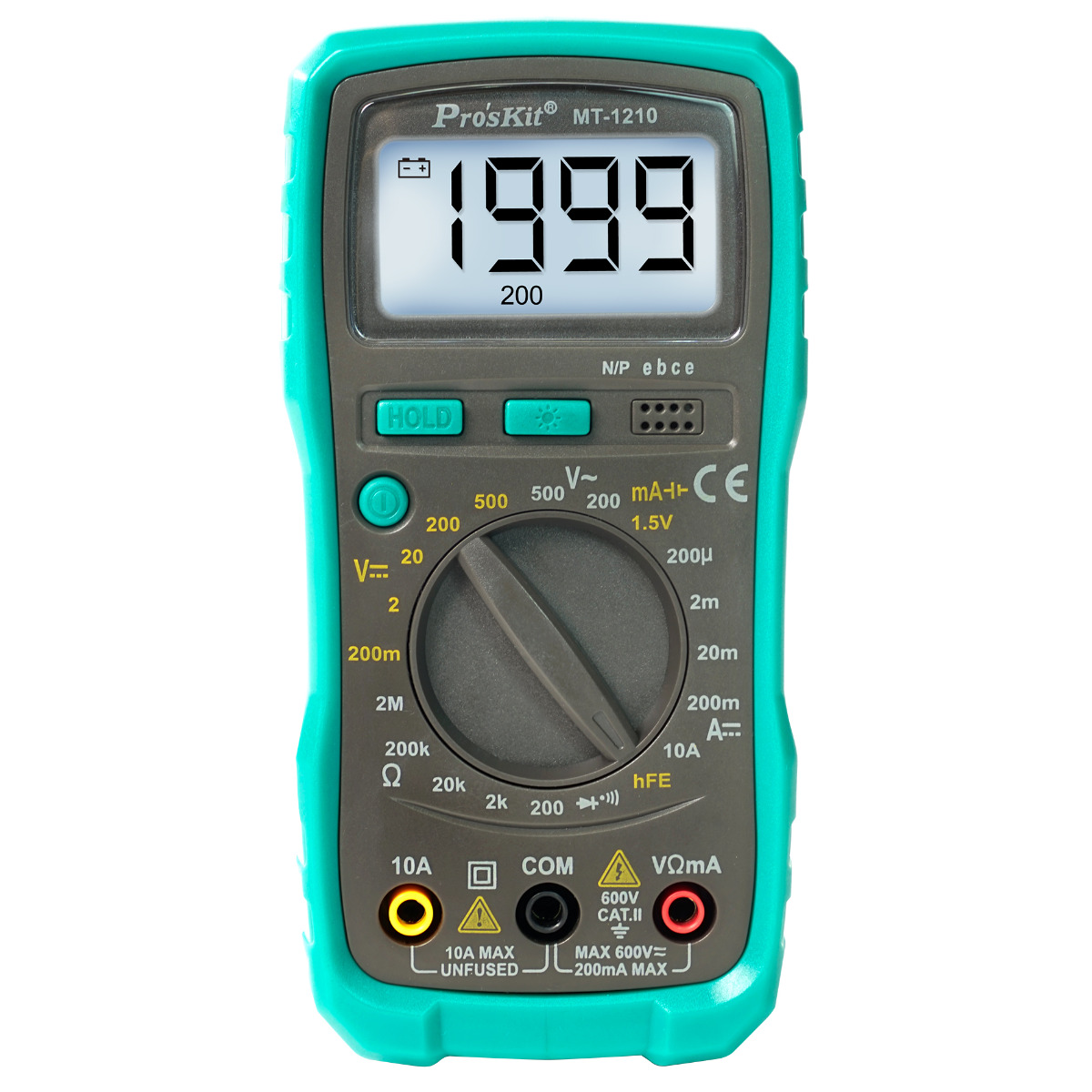 3-1/2 digits 1999 Counts Compact Digital Multimeter with Continuity, Diode, Transistor, Battery Tests