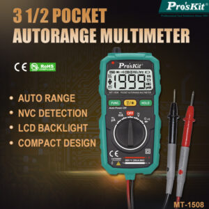 3-1/2 digits 1999 Counts Pocket Auto-range Multimeter with Built-in Leads and Resistance, Diode Tests - Image 2