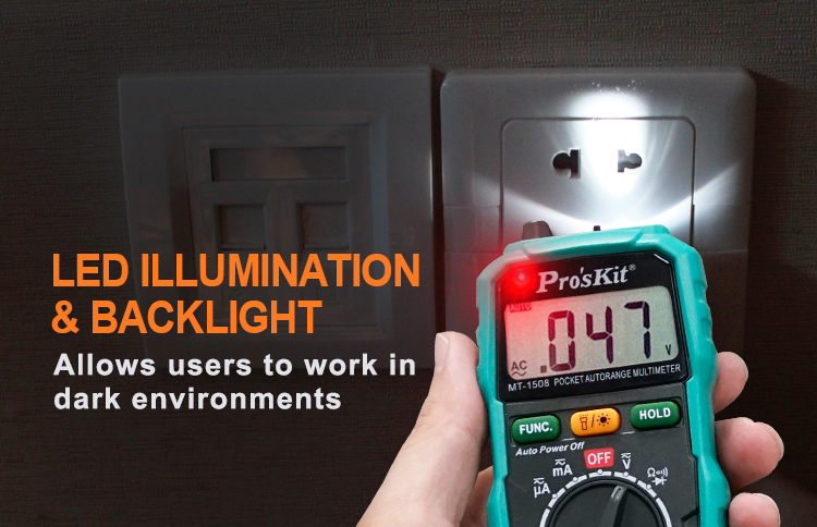 3-1/2 digits 1999 Counts Pocket Auto-range Multimeter with Built-in Leads and Resistance, Diode Tests