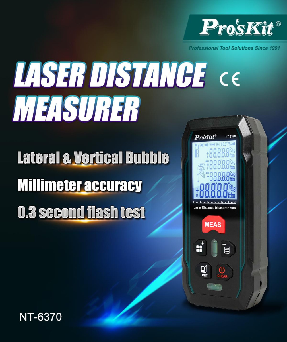 Laser Distance Measure with Lateral and Vertical Bubble Levels