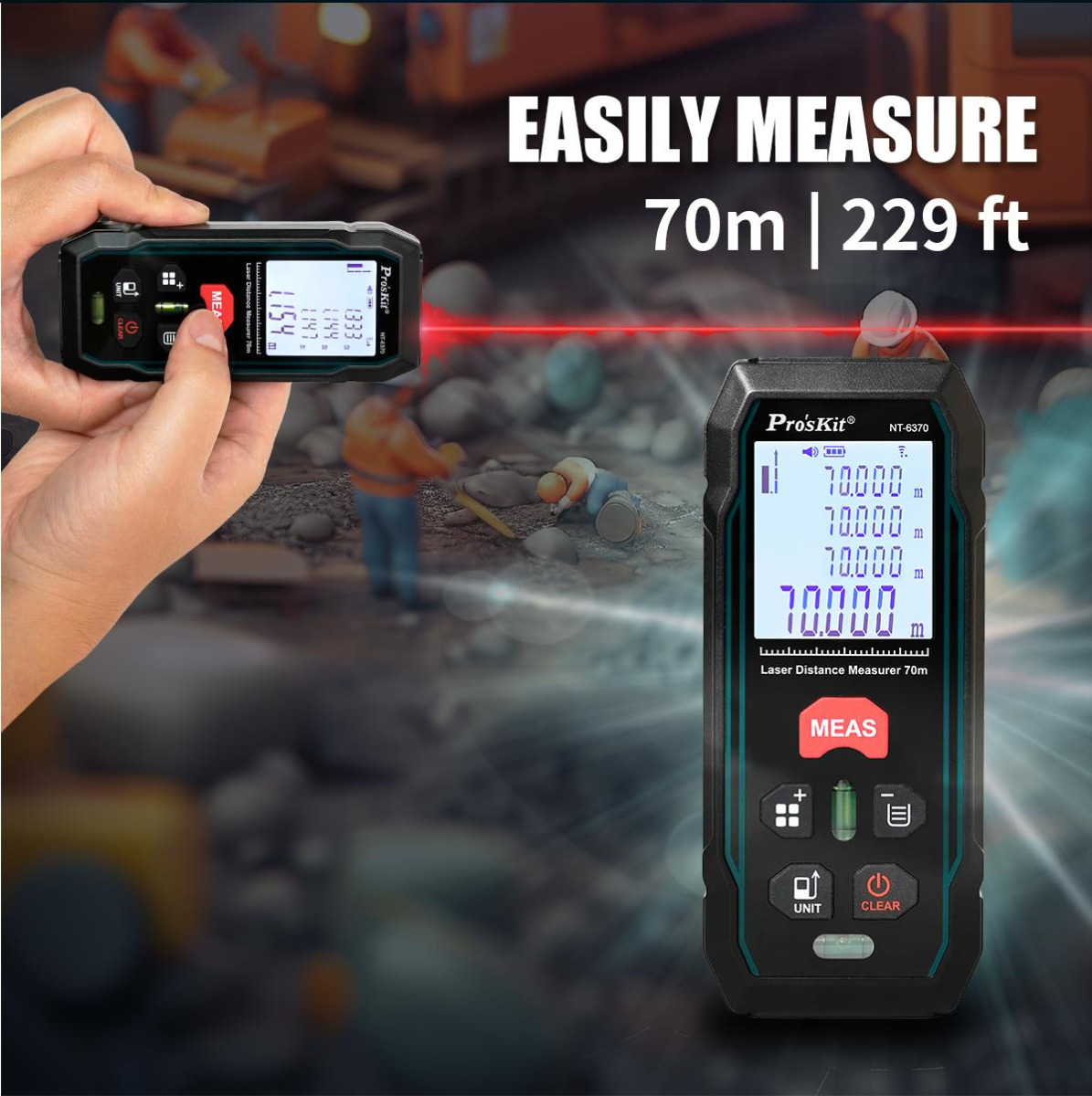 Laser Distance Measure with Lateral and Vertical Bubble Levels