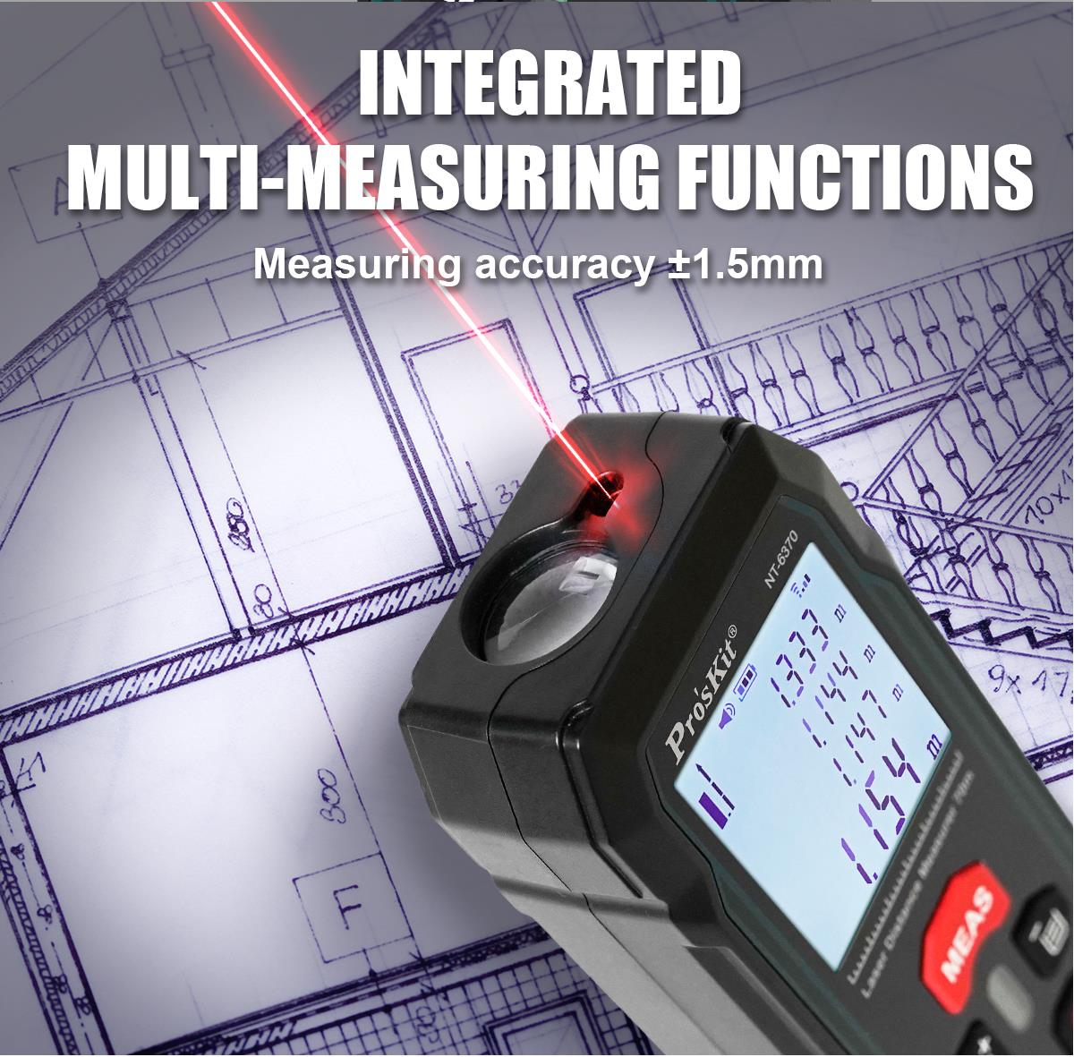 Laser Distance Measure with Lateral and Vertical Bubble Levels